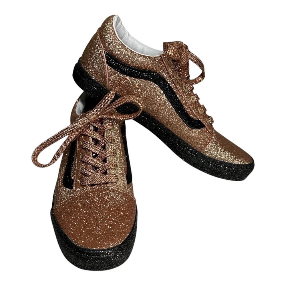 Vans Old Skool Glitter Rose Gold Black Lace  Low Top Sneakers‎ Shoes Juniors 7